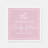 Schattige Roze Witte Rocking Horse Baby shower Servet (Voorkant)
