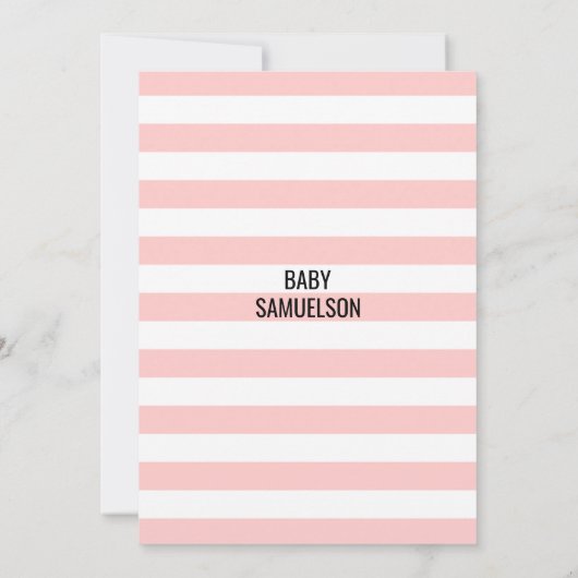 Schattige Roze Witte Strepen Goud Zwart Baby showe Kaart (Achterkant)