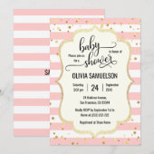 Schattige Roze Witte Strepen Goud Zwart Baby showe Kaart (Voorkant / Achterkant)