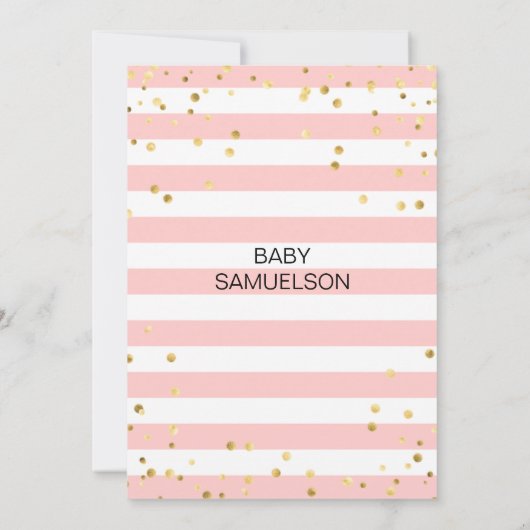Schattige Roze Witte Strepen Goud Zwart Baby showe Kaart (Achterkant)