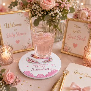 Schattige Roze Wolken Kleine Zon Babymoesje Ronde Kartonnen Onderzetter