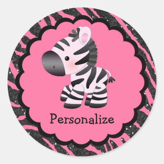 Schattige Roze Zebra en Glitter Dierenprint Sticke Ronde Sticker (Voorkant)