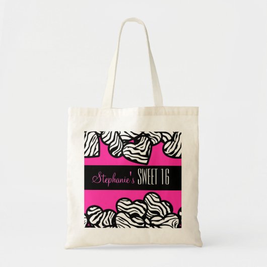 Schattige Roze zebra hart Sweet 16 Verjaardag Canv Tote Bag (Voorkant)