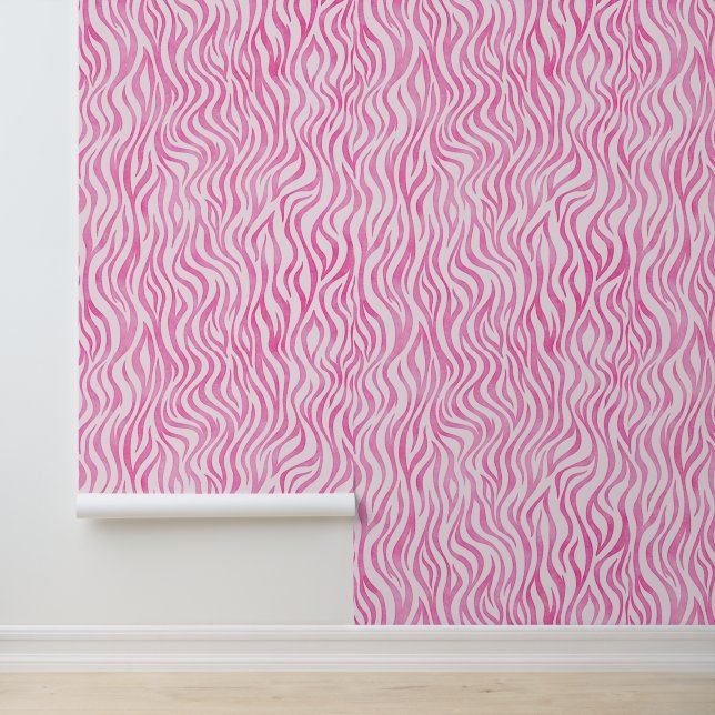 Schattige roze zebrapatroon behang (Applicatie)