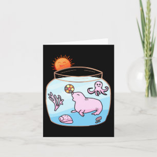 Schattige Roze Zeehond Speelt met Bal Vissenkom Oc Kaart
