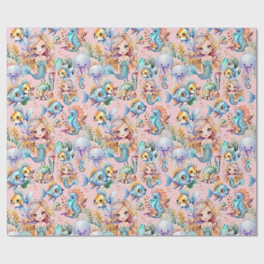 Schattige roze zeemeermin inpakpapier (Vlak)