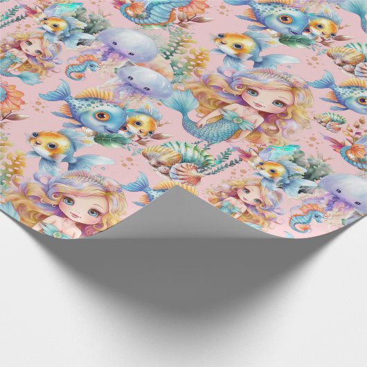 Schattige roze zeemeermin inpakpapier (Hoek)