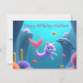 Schattige Roze Zeemeermin Kitten Briefkaart