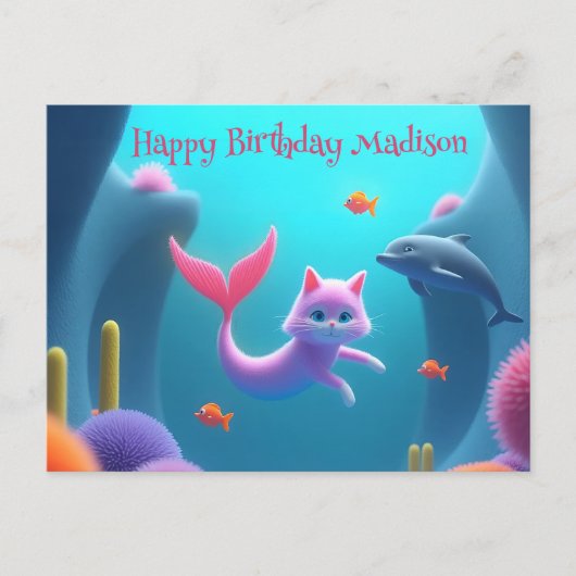 Schattige Roze Zeemeermin Kitten Briefkaart (Voorkant)