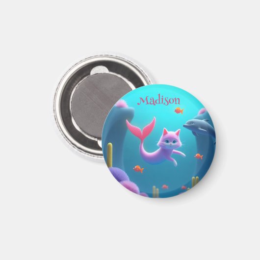 Schattige Roze Zeemeermin Kitten Magneet (Voorkant / Achterkant)