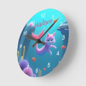 Schattige Roze Zeemeermin Kitten Ronde Klok (Hoek)