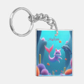 Schattige Roze Zeemeermin Kitten Sleutelhanger (Voorkant Links)