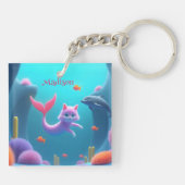 Schattige Roze Zeemeermin Kitten Sleutelhanger (Achterkant)