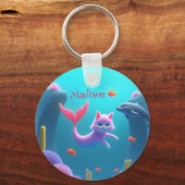 Schattige Roze Zeemeermin Kitten Sleutelhanger (Achterkant)