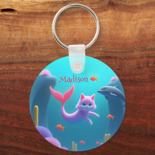 Schattige Roze Zeemeermin Kitten Sleutelhanger (Achterkant)