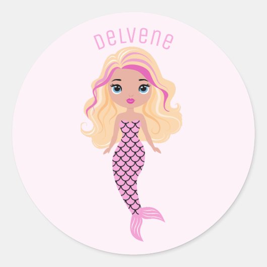 Schattige roze zeemeermin ronde sticker (Voorkant)