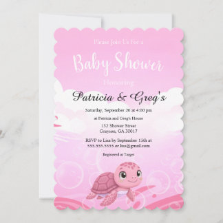 Schattige Roze Zeeschildpad Meisje Baby Shower Kaart
