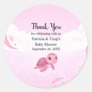 Schattige Roze Zeeschildpad Meisje Baby Shower Ronde Sticker