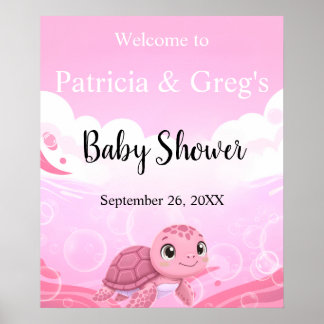 Schattige Roze Zeeschildpad Meisje Baby Shower Wel Poster