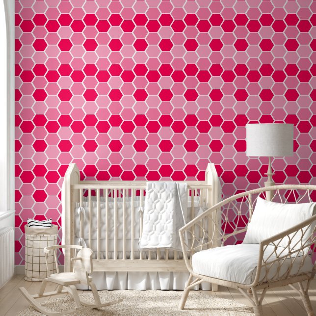 Schattige roze zeshoekig patroon behang (Kinderen)