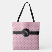 Schattige Roze Zilveren Glitter Polka Dot Monogram Tote Bag (Voorkant)
