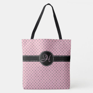 Schattige Roze Zilveren Glitter Polka Dot Monogram Tote Bag
