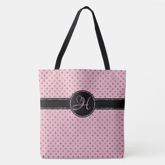 Schattige Roze Zilveren Glitter Polka Dot Monogram Tote Bag (Voorkant)