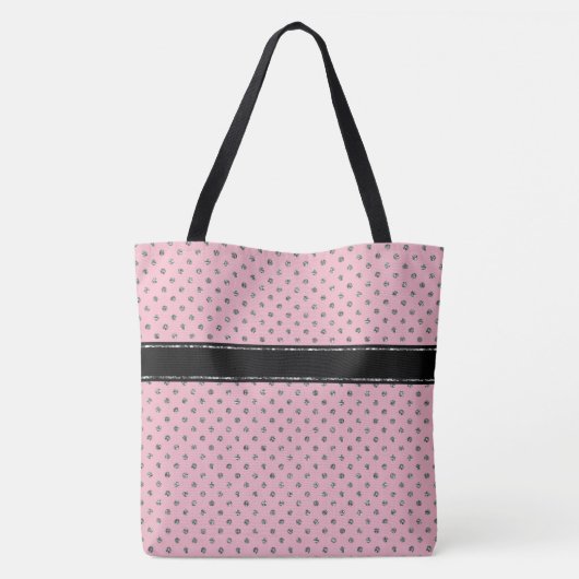 Schattige Roze Zilveren Glitter Polka Dot Monogram Tote Bag (Achterkant)