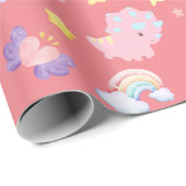 Schattige roze zoet dinosaurus regenboog pastel Pa Cadeaupapier (Rol Hoek)