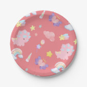 Schattige roze zoet dinosaurus regenboog pastel Pa Papieren Bordje (Voorkant)