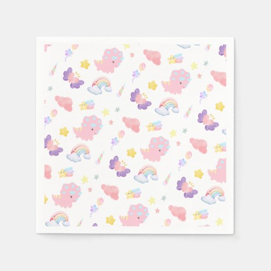 Schattige roze zoet dinosaurus regenboog pastel Pa Servet (Voorkant)