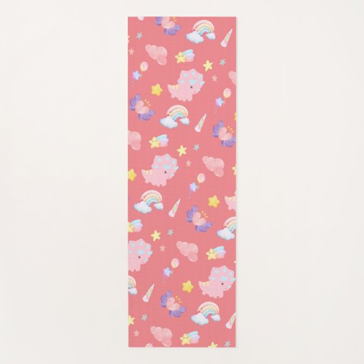 Schattige roze zoet dinosaurus regenboog pastel Pa Yogamat (Voorkant)