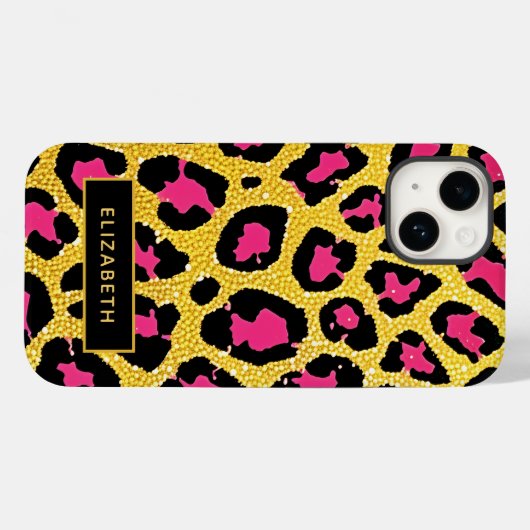 Schattige Roze Zwart Goud Glitter Leopard Print Na Case-Mate iPhone Case (Achterkant (horizontaal))
