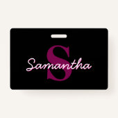 Schattige Roze & Zwart Monogram Script Badge (Voorkant)