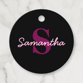 Schattige  Roze & Zwart Monogram Script Bedankjes Labels