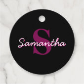 Schattige  Roze & Zwart Monogram Script Bedankjes Labels (Voorkant)