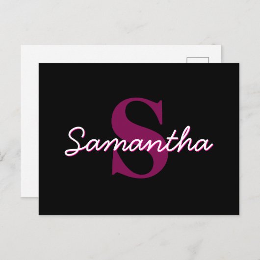 Schattige Roze & Zwart Monogram Script Briefkaart (Voorkant / Achterkant)