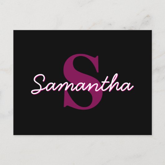 Schattige Roze & Zwart Monogram Script Briefkaart (Voorkant)