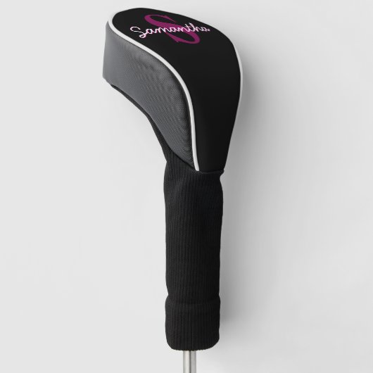 Schattige  Roze & Zwart Monogram Script Golfheadcover (Schuin)
