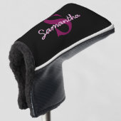 Schattige  Roze & Zwart Monogram Script Golfheadcover (3/4 voorkant)