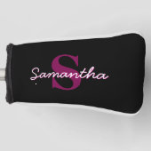 Schattige  Roze & Zwart Monogram Script Golfheadcover (Voorkant)