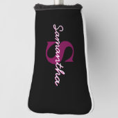 Schattige  Roze & Zwart Monogram Script Golfheadcover (Draai 90)