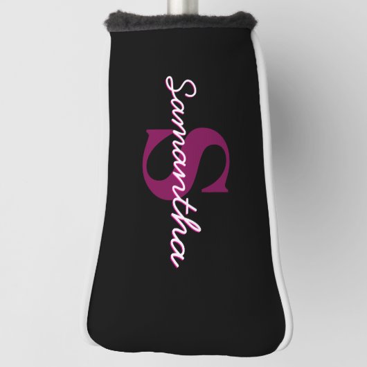 Schattige  Roze & Zwart Monogram Script Golfheadcover (Draai 90)