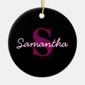 Schattige  Roze & Zwart Monogram Script Keramisch Ornament (Voorkant)