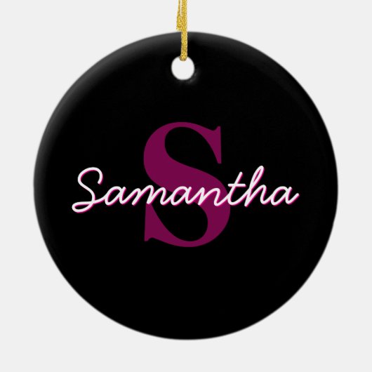 Schattige Roze & Zwart Monogram Script Keramisch Ornament (Achterkant)