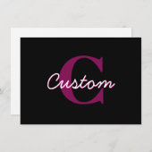 Schattige  Roze & Zwart Monogram Script Notitiekaartje (Voorkant / Achterkant)