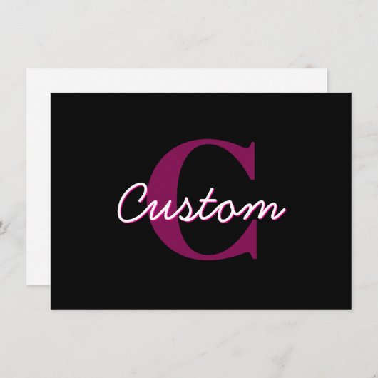 Schattige Roze & Zwart Monogram Script Notitiekaartje (Voorkant / Achterkant)