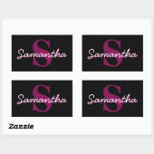 Schattige Roze & Zwart Monogram Script Rechthoekige Sticker (Vel)