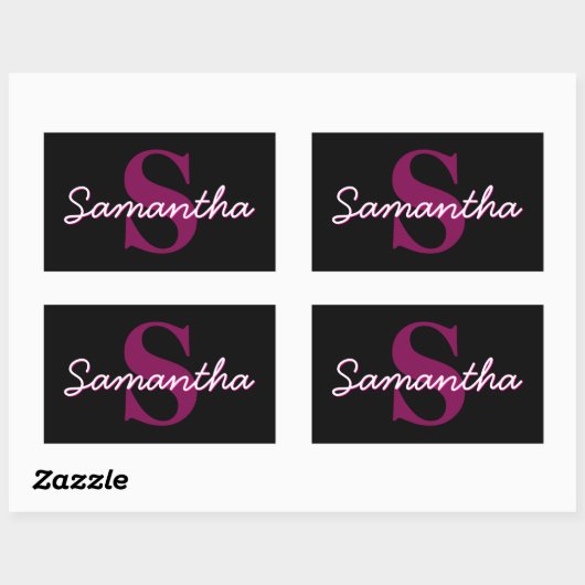 Schattige  Roze & Zwart Monogram Script Rechthoekige Sticker (Vel)