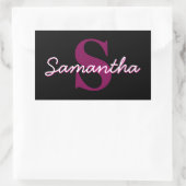 Schattige  Roze & Zwart Monogram Script Rechthoekige Sticker (Tas)